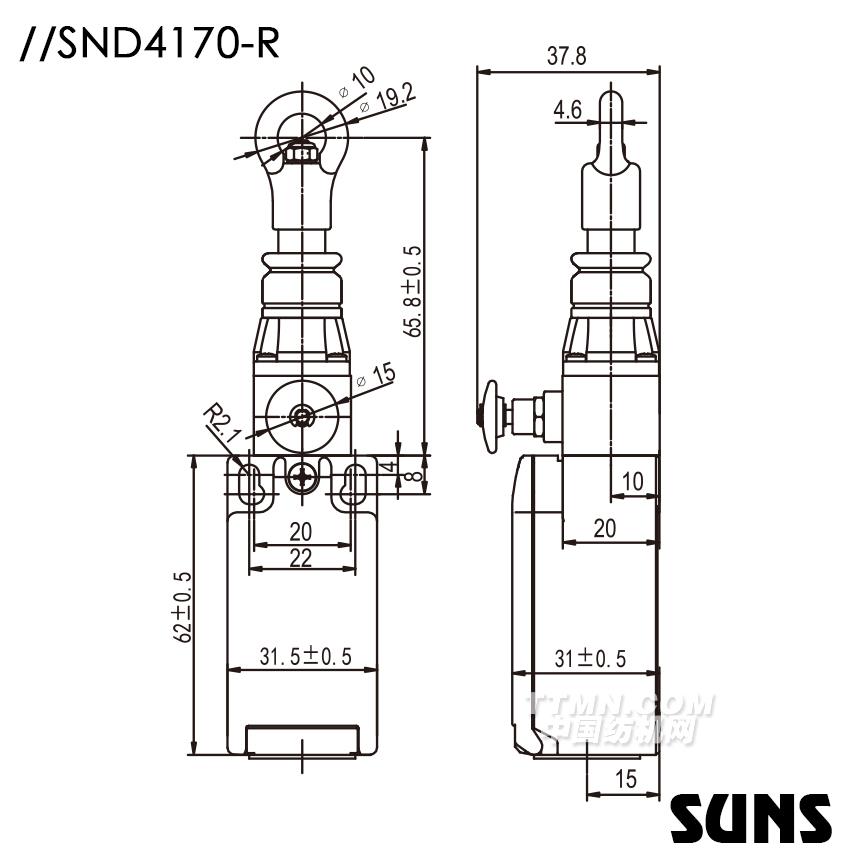 SUNS美國三實單向動作式拉繩開關SND4170-R安全拉繩開關 手動復位拉繩開關尺寸圖 SUNS美國三實單向動作式拉繩開關SND4170-R安全拉繩開關 手動復位拉繩開關尺寸圖